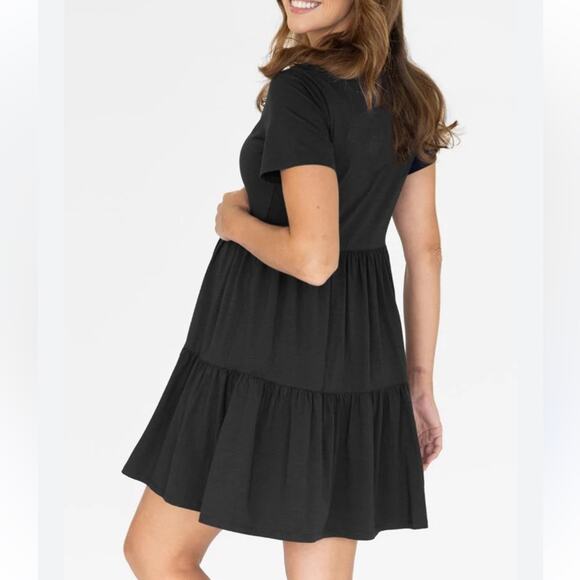 Angel Maternity Tiered Mini Black Maternity Short Sleeve Dress Size Medium - Picture 2 of 11